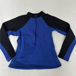 Blue and Black Women's Swim Top